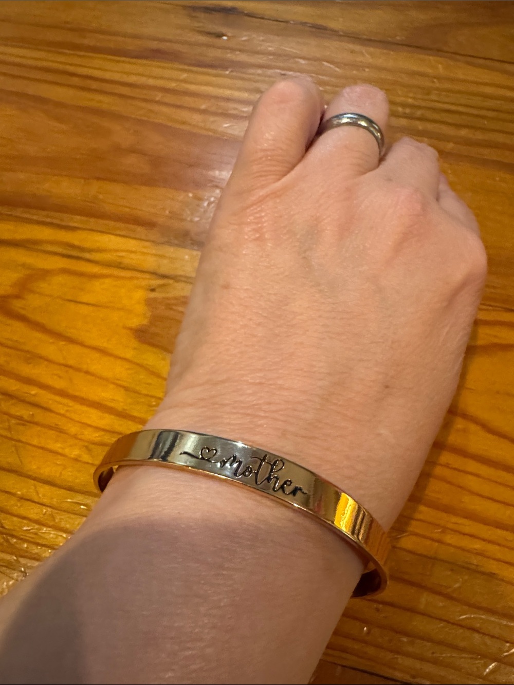Gold 'Mother' Engraved Bangle Bracelet